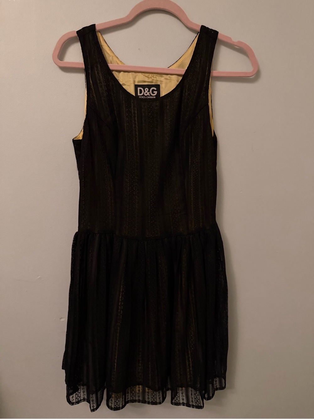Dolce & Gabbana Black Lace Dress with Yellow Lining
